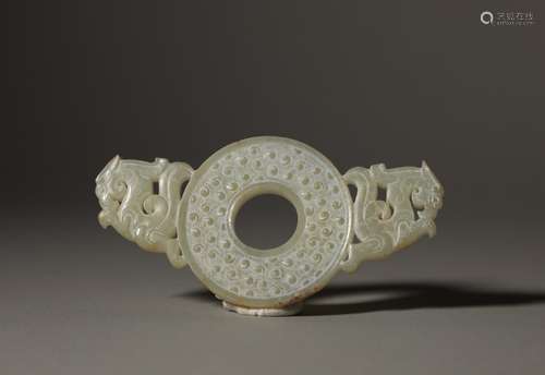 A pre Ming Dynasty ancient jade double dragon Bi