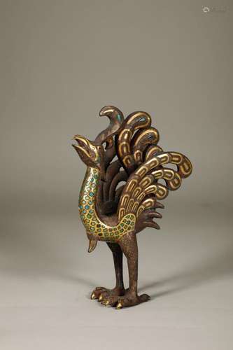 A phoenix bird inlaid with pine stone and inlaid with gold b...