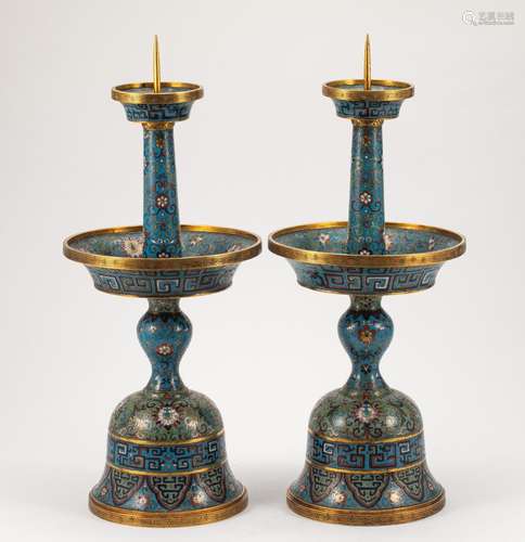 A pair of CLoisonne Candle stands,Qing Dynasty