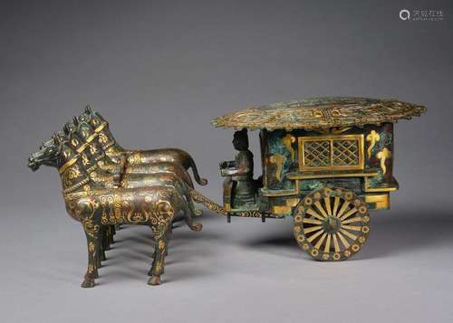 Bronze and Gold Horse Pulling Cart