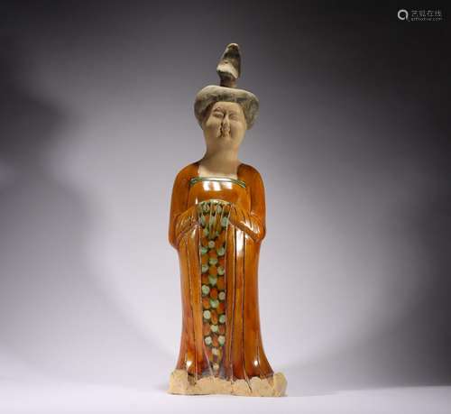 Ancient Pottery Painted Statue of a Lady