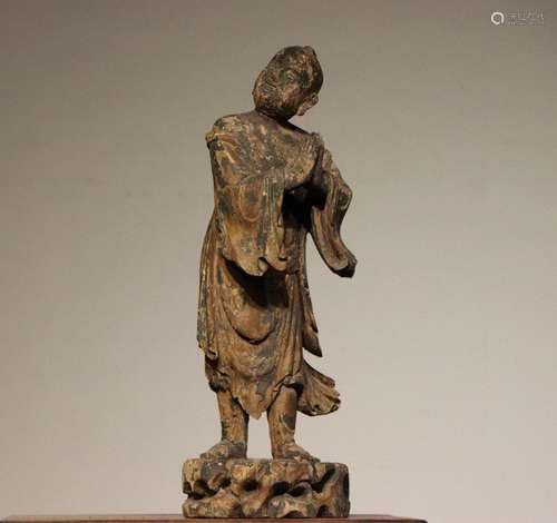 Ancient Wood Carved Boy Statue