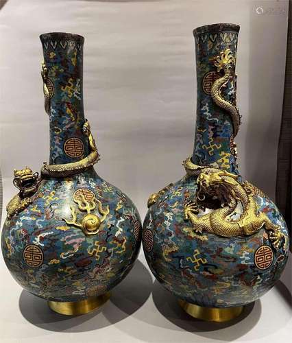 Qing Dynasty Cloisonne Dragon Pattern Sky Ball Bottle