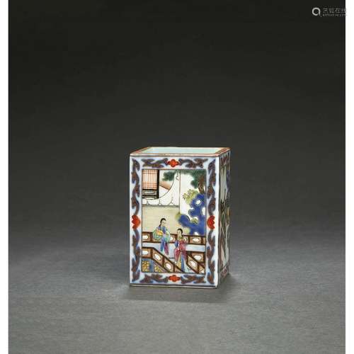 PORTE-PINCEAUX QUADRANGULAIREen porcelaine, émaux polychrome...