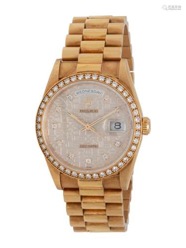 ROLEX, REF. 18348 18K YELLOW GOLD AND DIAMOND 'DAY-DATE' WAT...