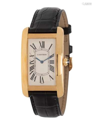 CARTIER, REF. 1735/1 18K YELLOW GOLD 'TANK AMERICAINE' WATCH