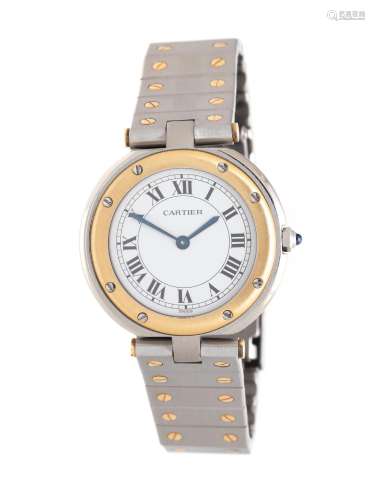 CARTIER, STAINLESS STEEL AND 18K YELLOW GOLD 'SANTOS RONDE' ...
