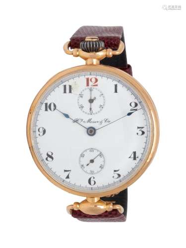 H. MOSER & CIE, 14K YELLOW GOLD AND ENAMEL WATCH