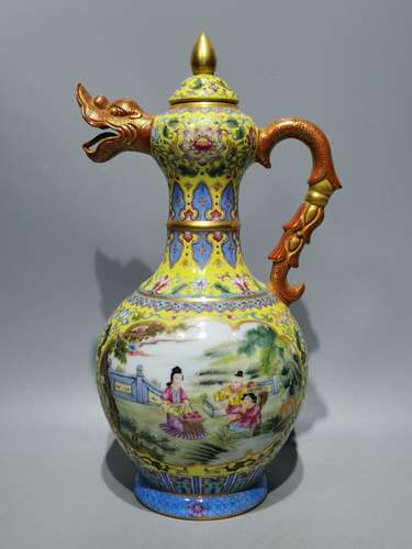 Enamel Yellow Ground Passiflora Dragon Mouth Pot