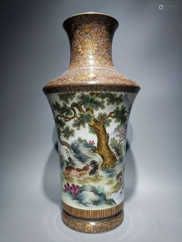 Enamel Passionflower Folded Shoulder Guanyin Vase