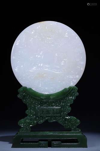 Hetian jade jasper base white jade dragon card