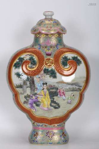 Enamel color painting gold figure cover jar flat bottle