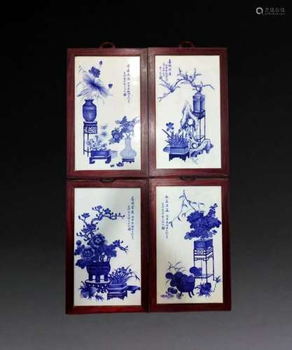 Wang Bu's Blue and White Bogu Porcelain Plate Painting