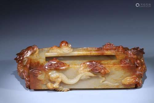 Washed Hetian Jade Double Dragon Playing Beads