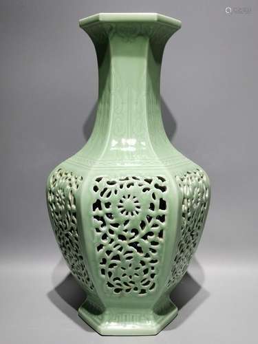 Pink Celadon Glazed Hollow Appreciation Bottle