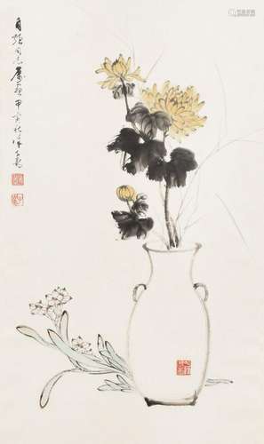 徐子鶴 瓶花 设色纸本立轴