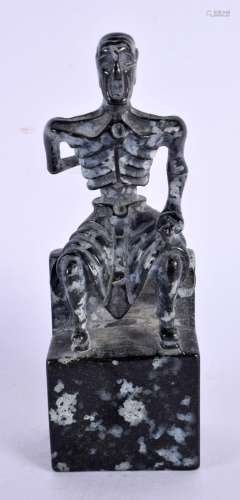 AN UNUSUAL EARLY 20TH CENTURY CHINESE CARVED SOAPSTONE FIGUR...