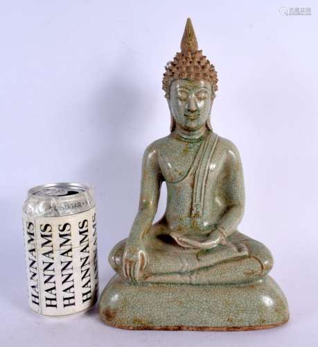 AN EARLY 20TH CENTURY CHINESE CRACKLE GLAZED CELADON BUDDHA ...