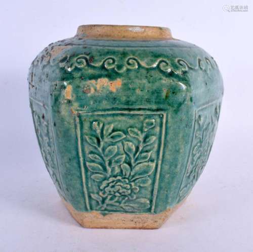 A 19TH CENTURY CHINESE GREEN GLAZED POTTERY GINGER JAR Ming ...