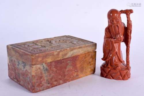 A 19TH CENTURY CHINESE CARVED SOAPSTONE BOX AND COVER Qing, ...