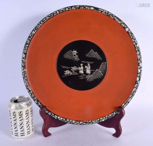 A LARGE JAPANESE TAISHO PERIOD RED LACQUER MOTHER OF PEARL D...