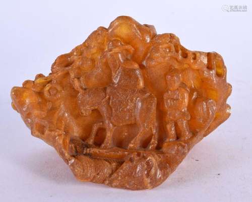 A RARE 19TH CENTURY CHINESE CARVED AMBER SCHOLARS BOULDER Qi...