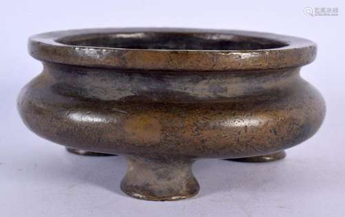 A CHINESE BRONZE CENSER 20th Century. 12 cm wide, internal w...