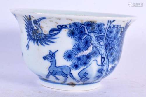 A CHINESE BLUE AND WHITE PORCELAIN TEABOWL 20th Century. 9 c...