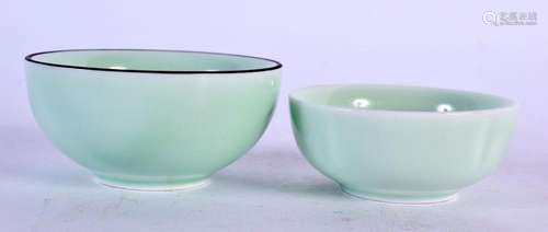 TWO CHINESE CELADON BOWLS 20th Century. 6 cm wide. (2)