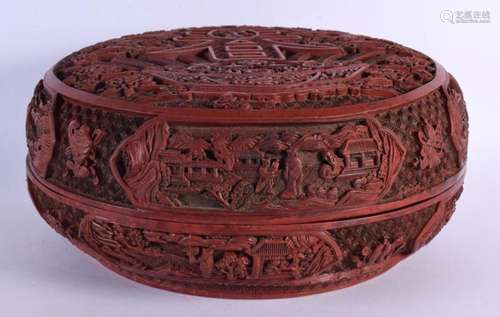 A LARGE CHINESE CARVED RED LACQUER BOX AND COVER 20th Centur...