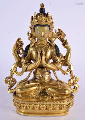 A LATE 19TH CENTURY CHINESE TIBETAN GILT BRONZE FIGURE OF A ...