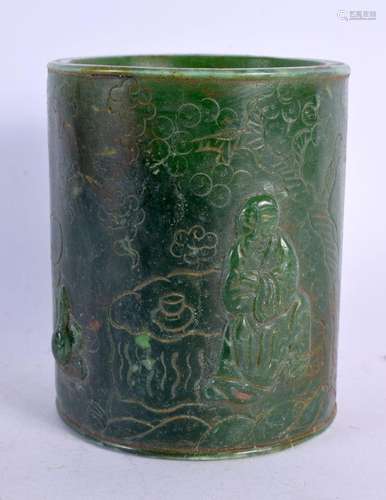 A CHINESE JADE TYPE BRUSH POT 20th Century. 10 cm x 8.5 cm.