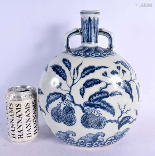 A CHINESE TWIN HANDLED BLUE AND WHITE PILGRIM FLASK 20th Cen...