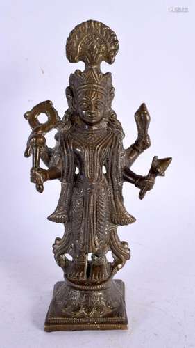 A 19TH CENTURY INDIAN BRONZE FIGURE OF HINDU GOD LORD VISHNU...