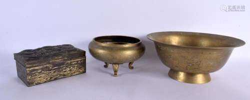 TWO 19TH CENTURY CHINESE BRONZE CENSERS together with a Japa...