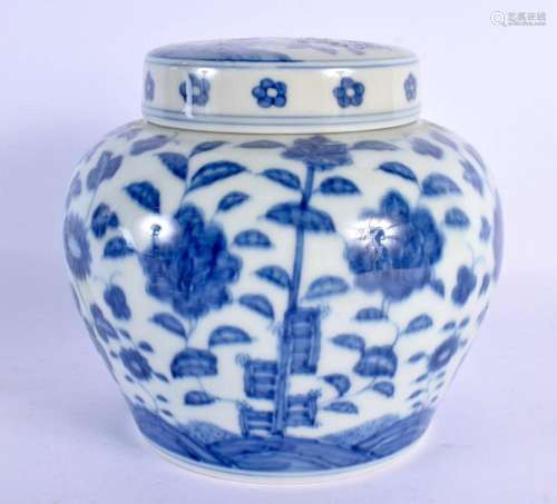 A CHINESE BLUE AND WHITE PORCELAIN JAR AND COVER 20th Centur...
