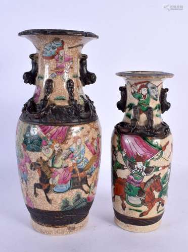 TWO 19TH CENTURY CHINESE CRACKLE GLAZED FAMILLE ROSE VASES Q...