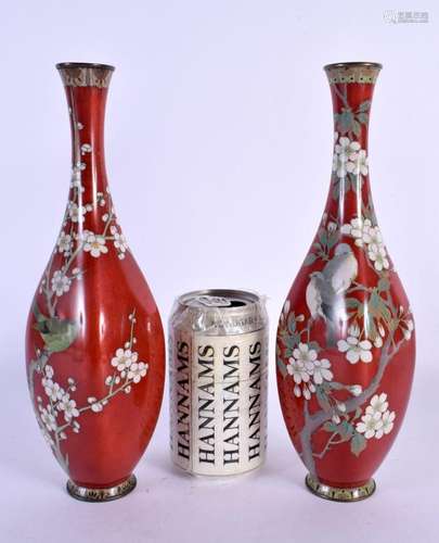 A PAIR OF 19TH CENTURY JAPANESE MEIJI PERIOD CLOISONNE ENAME...