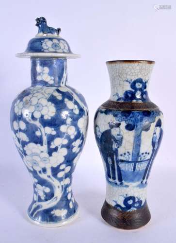 TWO 19TH CENTURY CHINESE BLUE AND WHITE VASES Kangxi style. ...