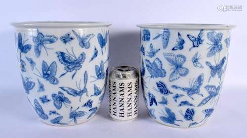 A LARGE PAIR OF CHINESE BLUE AND WHITE PORCELAIN JARDINIERES...