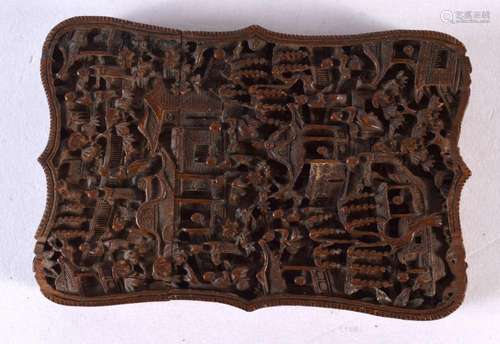 A MID 19TH CENTURY CHINESE CARVED SANDALWOOD CARD CASE AND C...