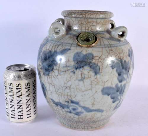 AN 18TH/19TH CENTURY CHINESE KOREAN BLUE AND WHITE CRACKLE G...