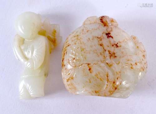 A 19TH CENTURY CHINESE CARVED GREEN JADE FIGURE OF A BOY Qin...