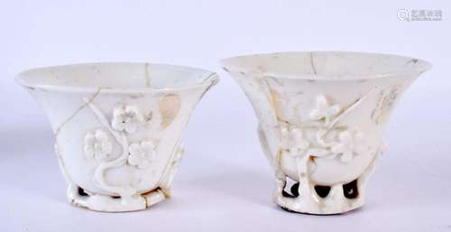 A PAIR OF 17TH/18TH CENTURY CHINESE BLANC DE CHINE LIBATION ...