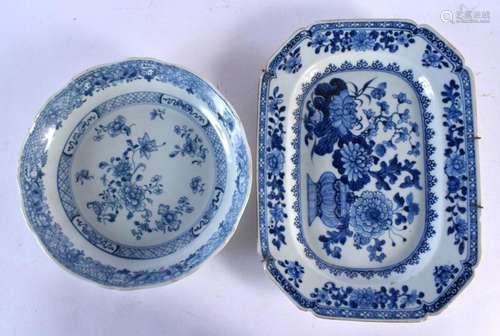 TWO 18TH CENTURY CHINESE EXPORT BLUE AND WHITE PORCELAIN DIS...