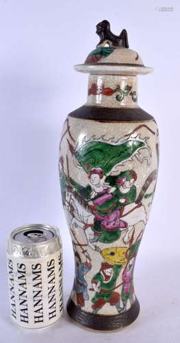 A 19TH CENTURY CHINESE FAMILLE VERTE CRACKLE GLAZED VASE AND...