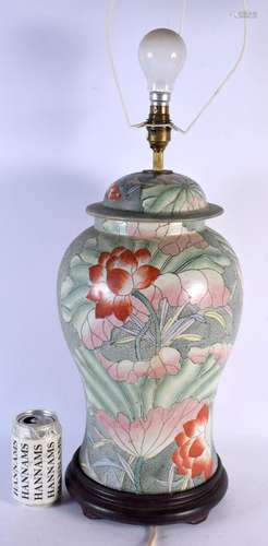 A LARGE CHINESE FAMILLE ROSE PORCELAIN LAMP painted with flo...