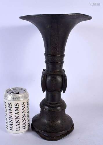 A LARGE 16TH/17TH CENTURY CHINESE BRONZE GU FORM BEAKER VASE...