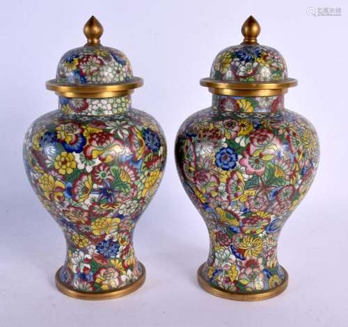 A PAIR OF EARLY 20TH CENTURY CHINESE CLOISONNE ENAMEL VASES ...