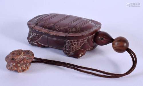 A JAPANESE CARVED BOXWOOD TORTOISE INRO. 9.5 cm x 5.5 cm.